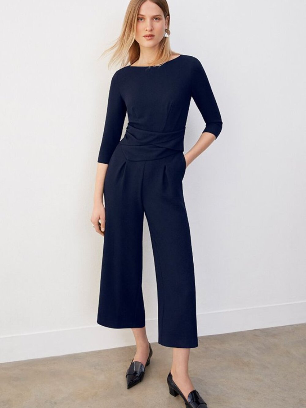 The Fold London 	Lugano Jumpsuit Navy Crepe UK 16 US 12